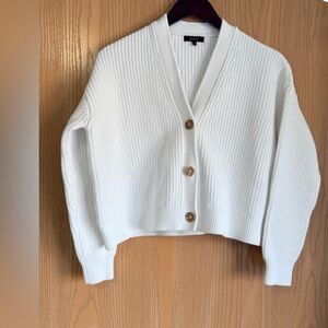 Quince Boxy Cropped Women's 100% Cotton Fisherman white Cardigan Sweater XS